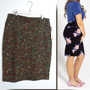 Lularoe Cassie Casual Pencil Skirt Women's Size 3XL Feathers Green & Red…